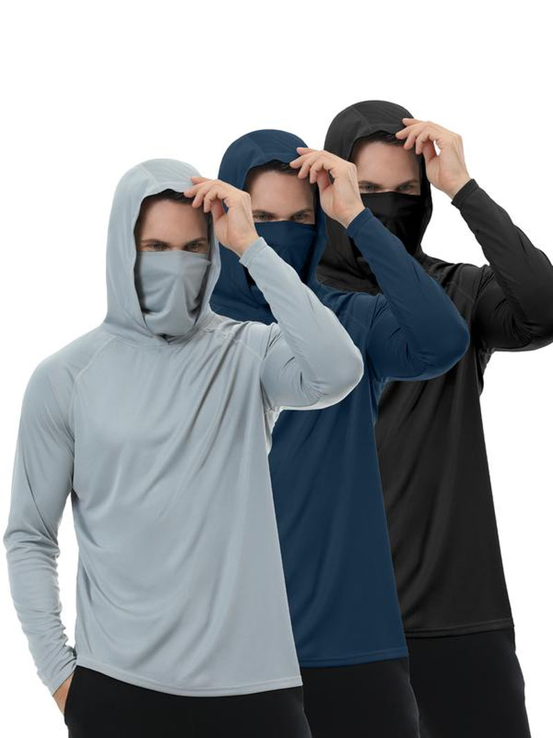 3 PACKS Men'S Athletic Hoodies Long Sleeve Fishing Shirts for Men Hooded Set with Face Mask