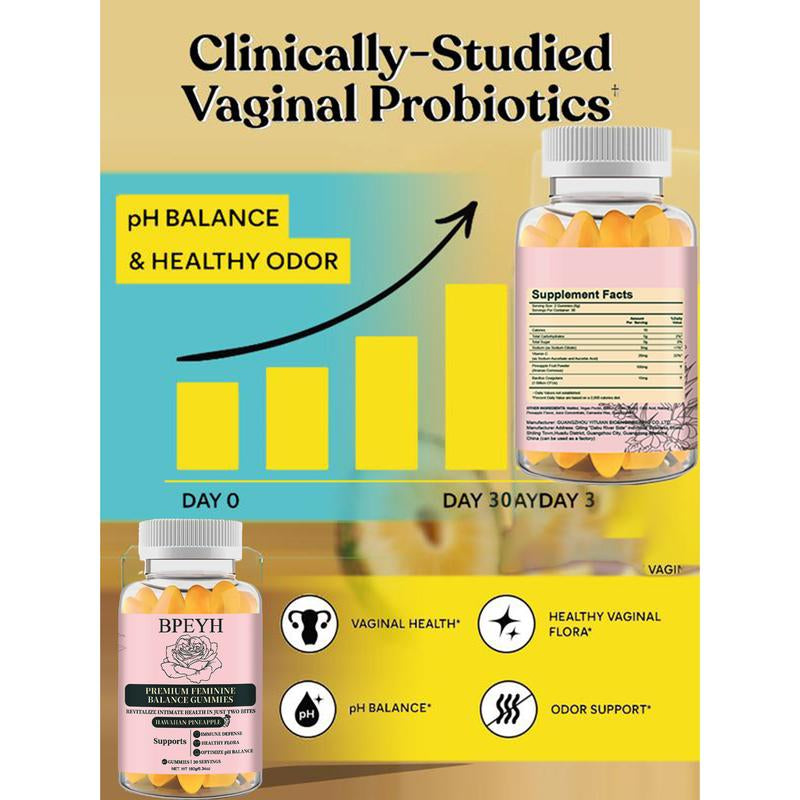 Bpeyh-Feminine Balance Gummies Hawaiian Pineapple-60 Gummies 30 Servings Dietary Fruit Edible Supplement Fitness Vitamin Gummies Body Feminine Gummies Feminine Balance Gummies | Tiktok Shop