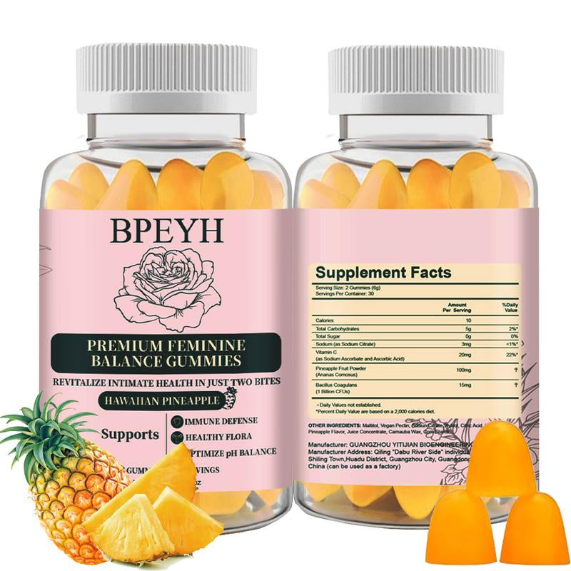 Bpeyh-Feminine Balance Gummies Hawaiian Pineapple-60 Gummies 30 Servings Dietary Fruit Edible Supplement Fitness Vitamin Gummies Body Feminine Gummies Feminine Balance Gummies | Tiktok Shop