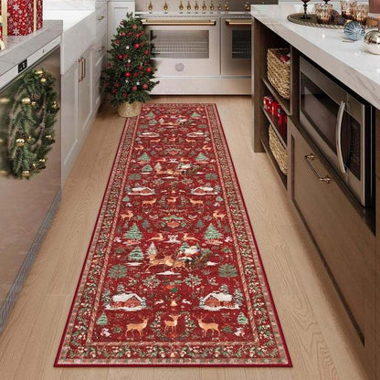 Christmas Deer Santa Long Rug, Multiple Patterns Available, Soft Durable Washable Carpet for Indoor Outdoor Use, Home Decor-Yy