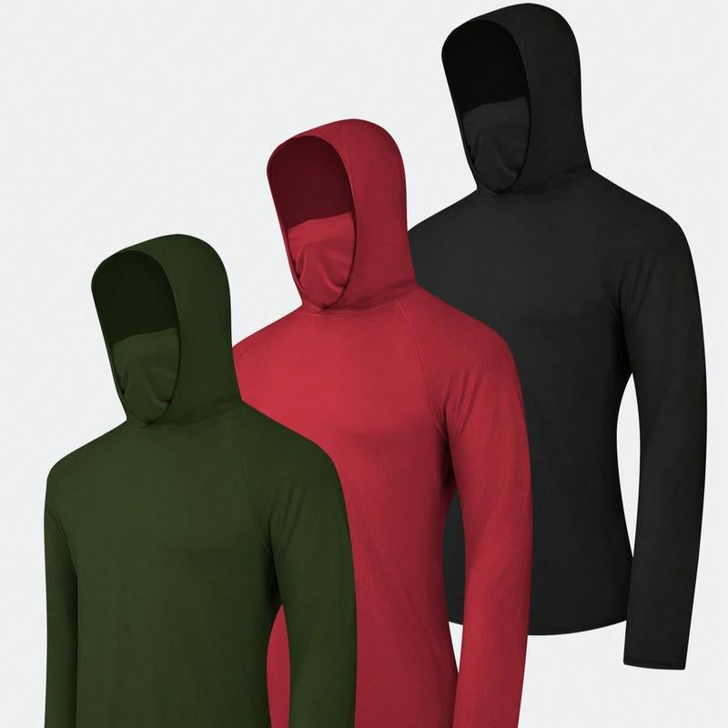 3 PACKS Men'S Athletic Hoodies Long Sleeve Fishing Shirts for Men Hooded Set with Face Mask
