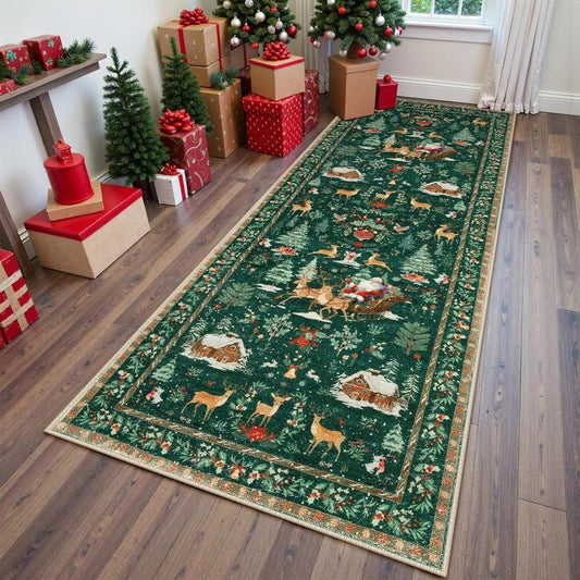 Christmas Deer Santa Long Rug, Multiple Patterns Available, Soft Durable Washable Carpet for Indoor Outdoor Use, Home Decor-Yy