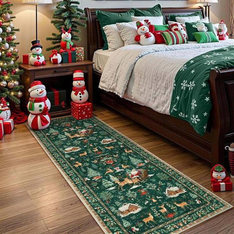 Christmas Deer Santa Long Rug, Multiple Patterns Available, Soft Durable Washable Carpet for Indoor Outdoor Use, Home Decor-Yy