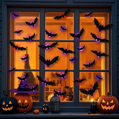 24 Pack Light up Bats Halloween Decor – LED Lights for Halloween, Glow in the Dark Wall Decor, 3D Lighted Bat with Twinkling Effects for Indoor & Outdoor​ (Bats)
